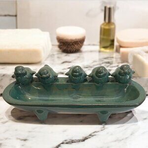 HEAVY CERAMIC TRAY -- Soap/Toiletries/Jewelry/Change/Misc, Birds Perched on Edge